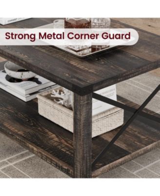 Farmhouse Rectangle Coffee Table 2-Tier Center Table Living Room Rectangle Cocktail Table