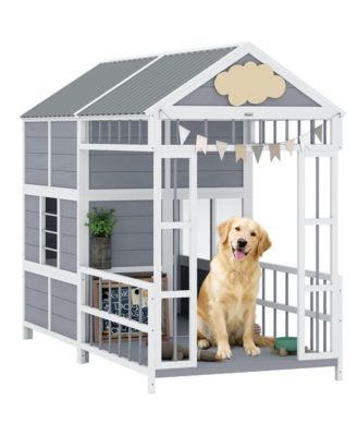 Dog House Outdoor, 79"L Wooden Dog Shelter with Porch, Storage
