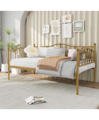 Twin Size Daybed Frame, Metal Platform Sofa Bed with Stylish Headboard, Heavy Duty Steel Slat Support