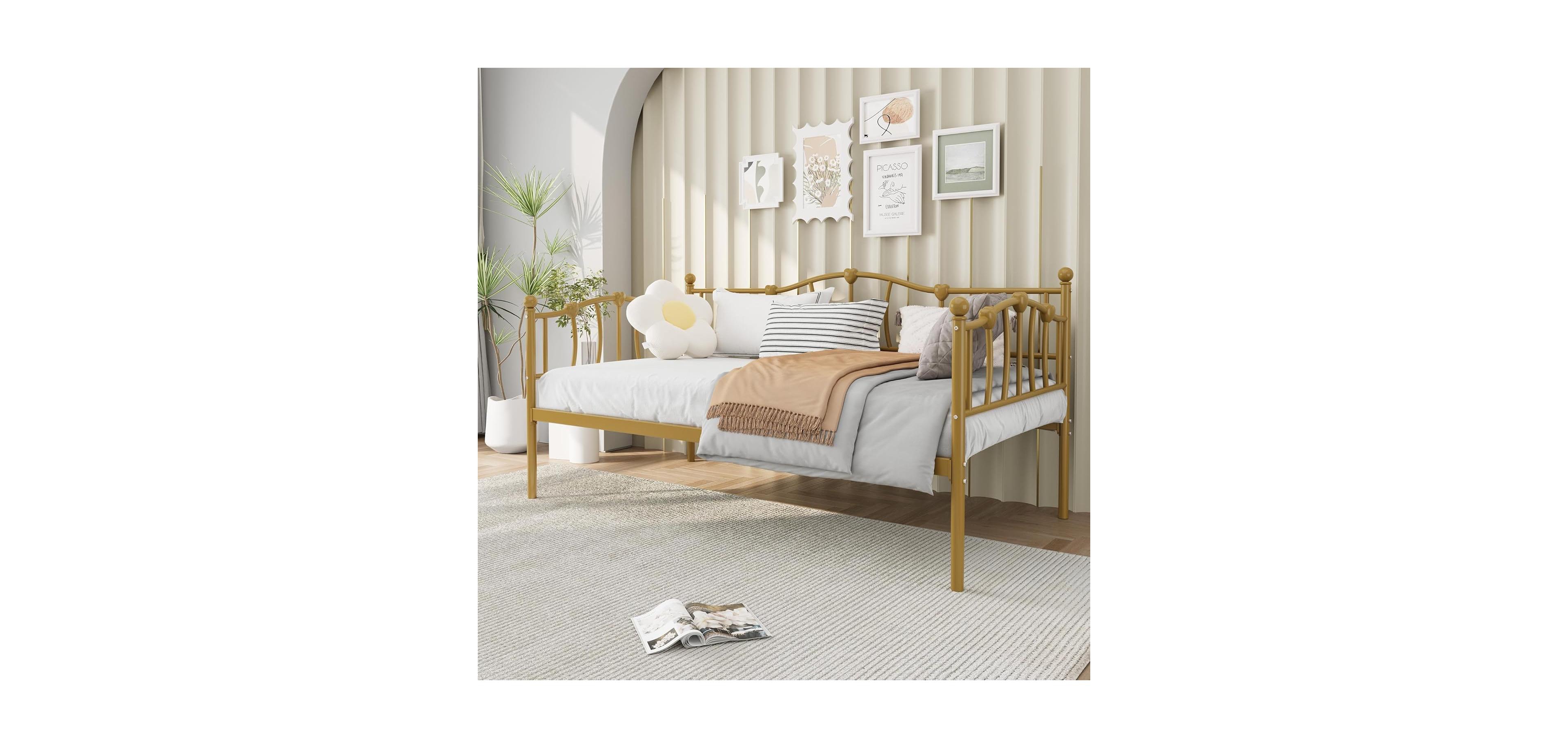 gaomon Twin Size Daybed Frame, Metal Platform Sofa Bed with Stylish Headboard