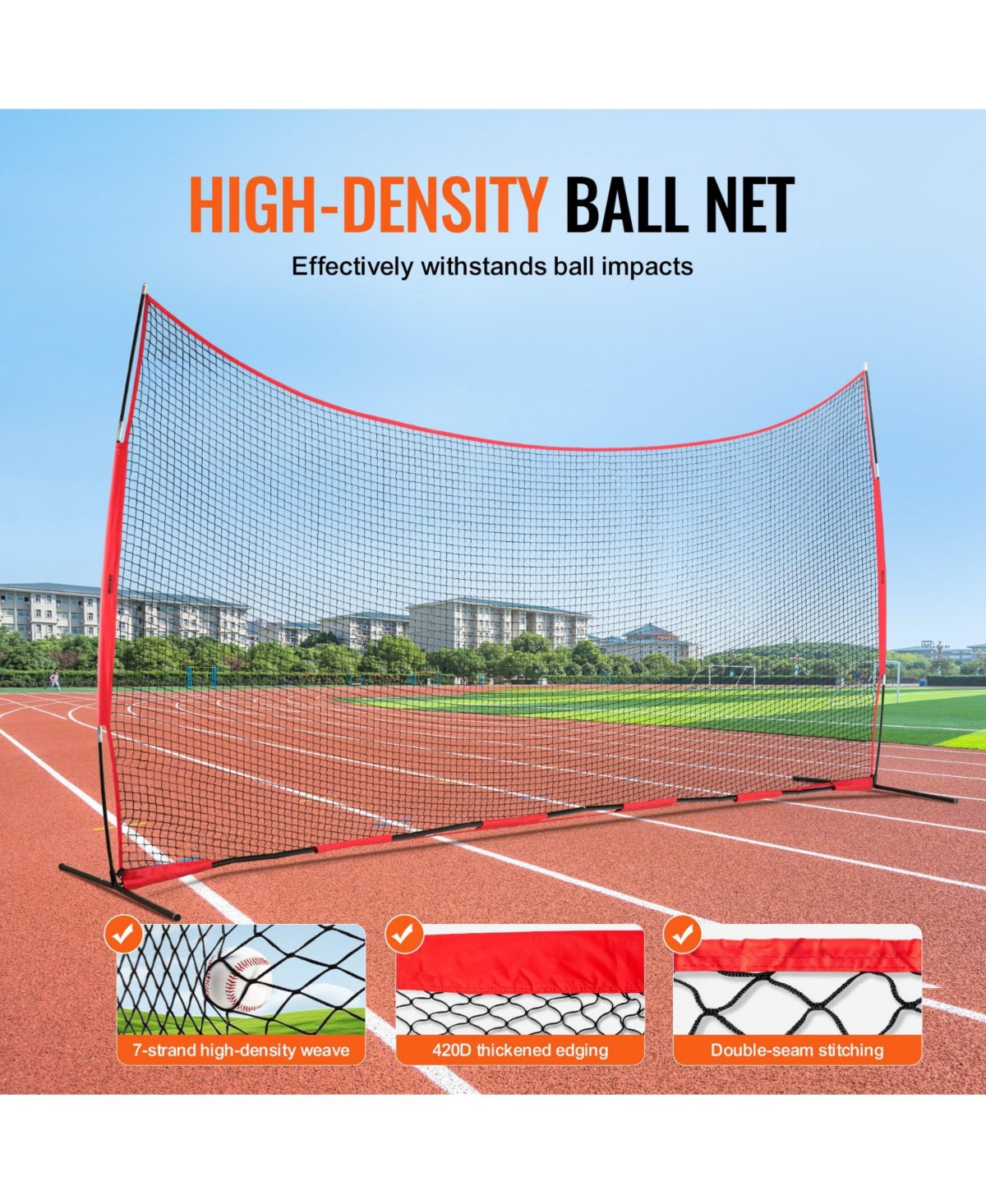 Mecale Barricade Backstop Net, 20x10 ft Sports Barrier Netting with Carry Bag, Practice Screen for Baseball, Softball, Soccer and Hockey