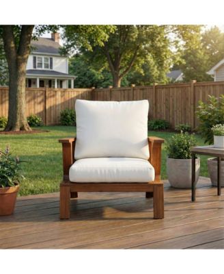 Patio Accent Chair 27.6" Wood Chair Outdoor Lounge Chair for Patios, Gardens, Beige Cushion