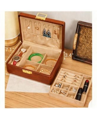 Solid Wood Jewelry Box with Lock for Watches, Earrings, Rings, Necklaces
