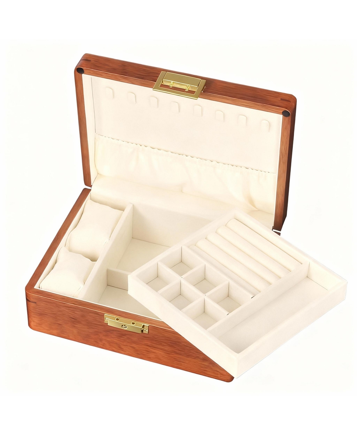 Yigii Solid Wood Jewelry Box with Lock for Watches, Earrings, Rings, Necklaces