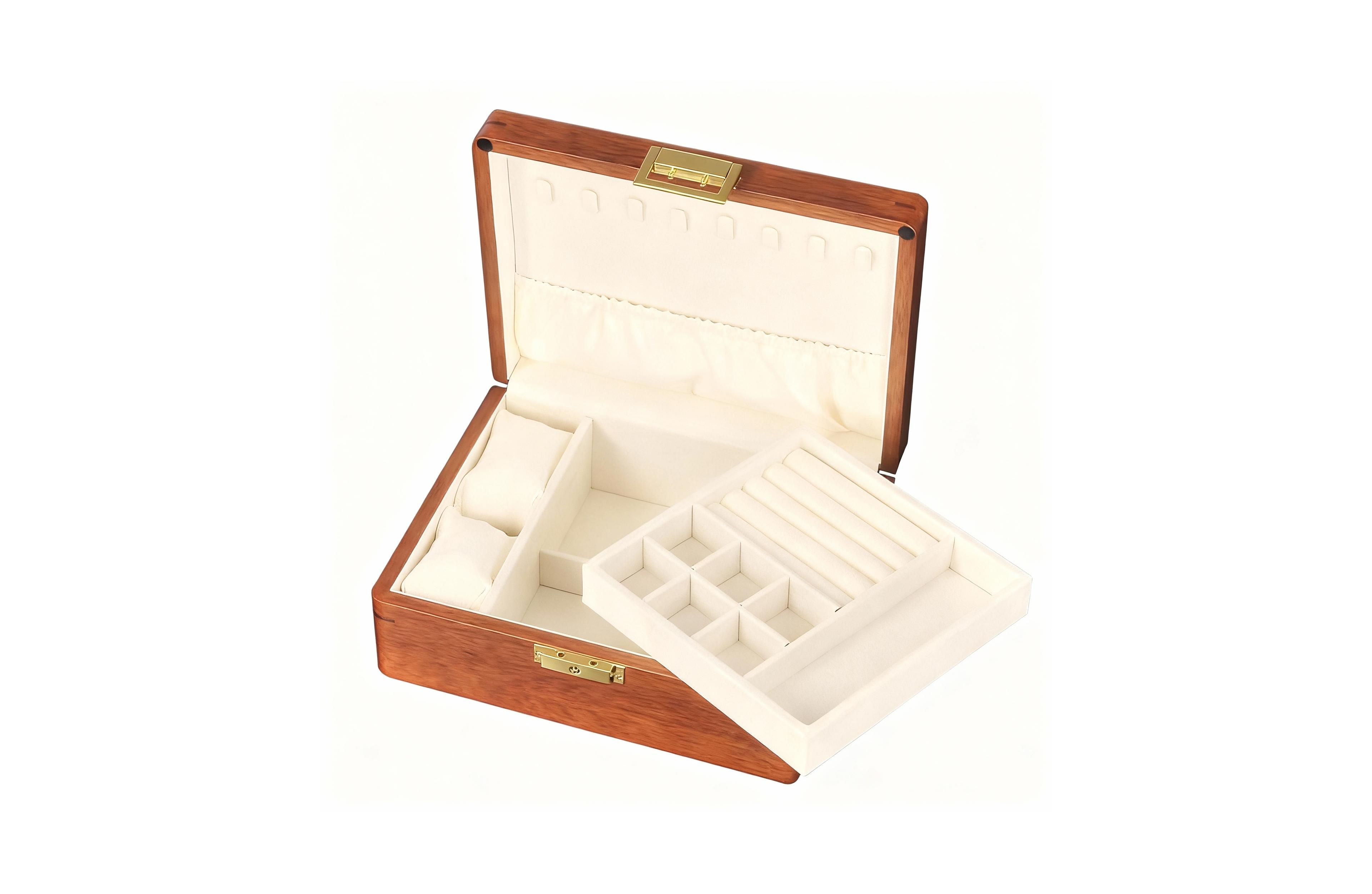 Yigii Solid Wood Jewelry Box with Lock for Watches, Earrings, Rings