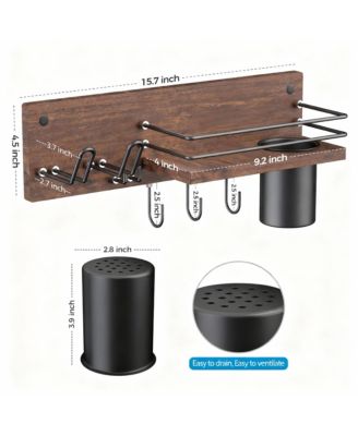 Wooden Hair Dryer Holder - Wall Mounted, Styling Tools Wall Rack