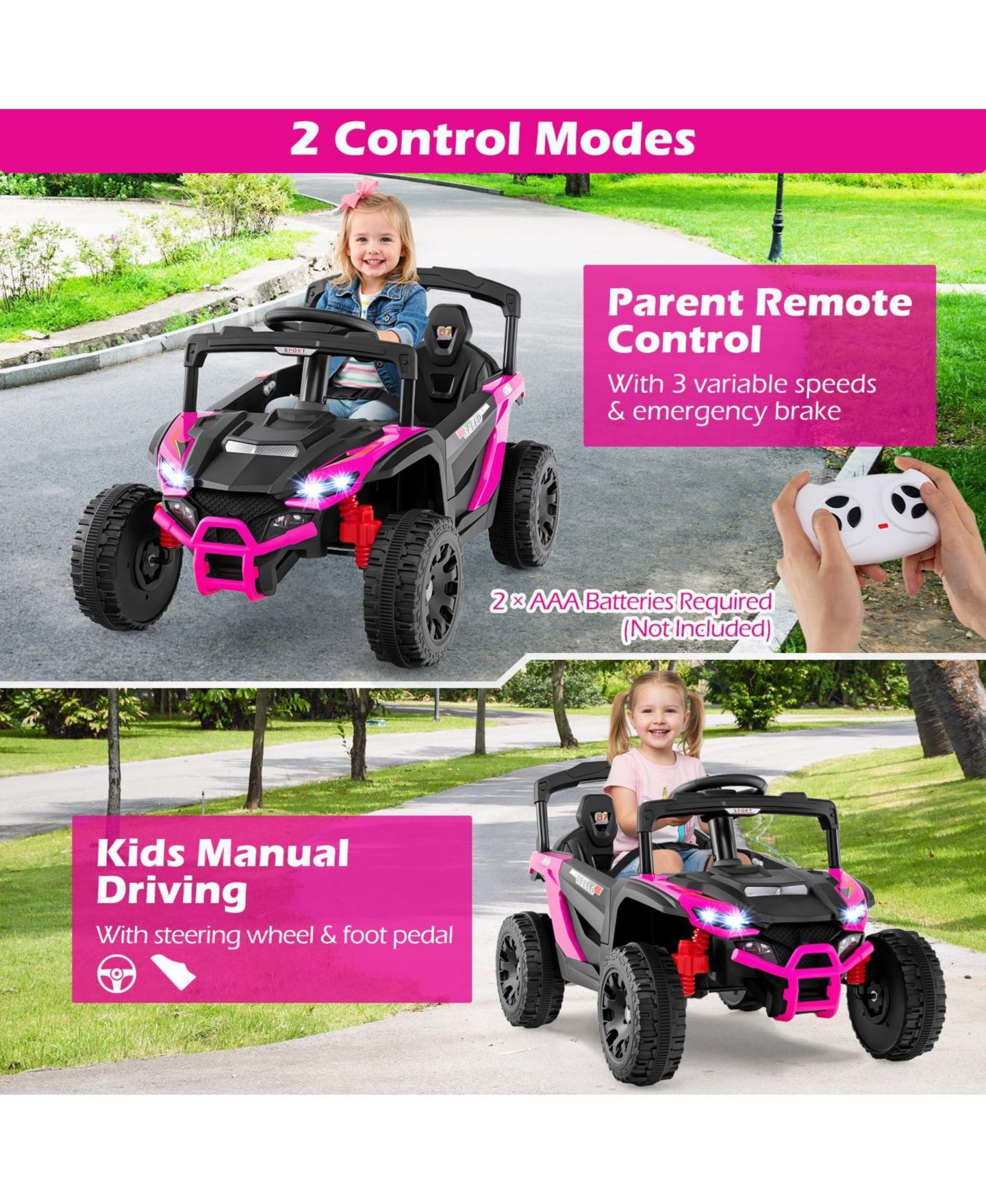 Детская игрушка Mecale 12V Electric Remote Control Ride-On UTV with LED Lights, Ages 3-8, цвет: Розовый — фото 4