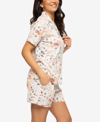 Women's Josephine Notched Collared Shirt and Shorts Pajama Set Style 900871