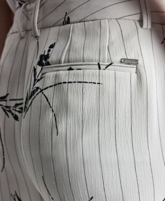 Women's Pinstripe Floral Mid-Rise Flared Pants