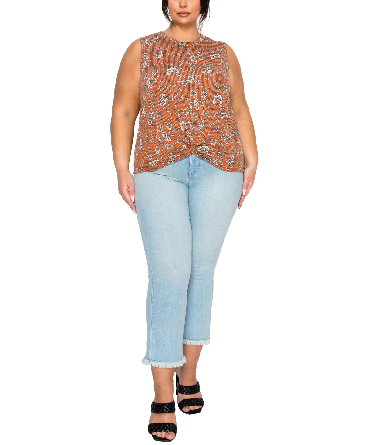 Coin 1804 Plus Boho Floral Rib Twist Tank