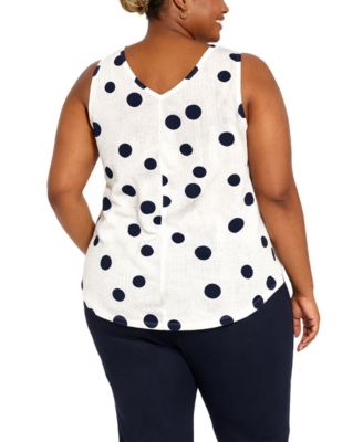 Plus Size Polka Dot Crinkle Knit Double V-Neck Tank