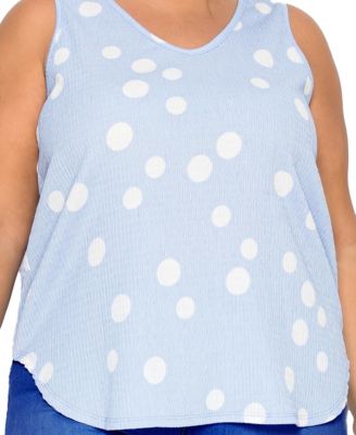 Plus Size Polka Dot Crinkle Knit Double V-Neck Tank