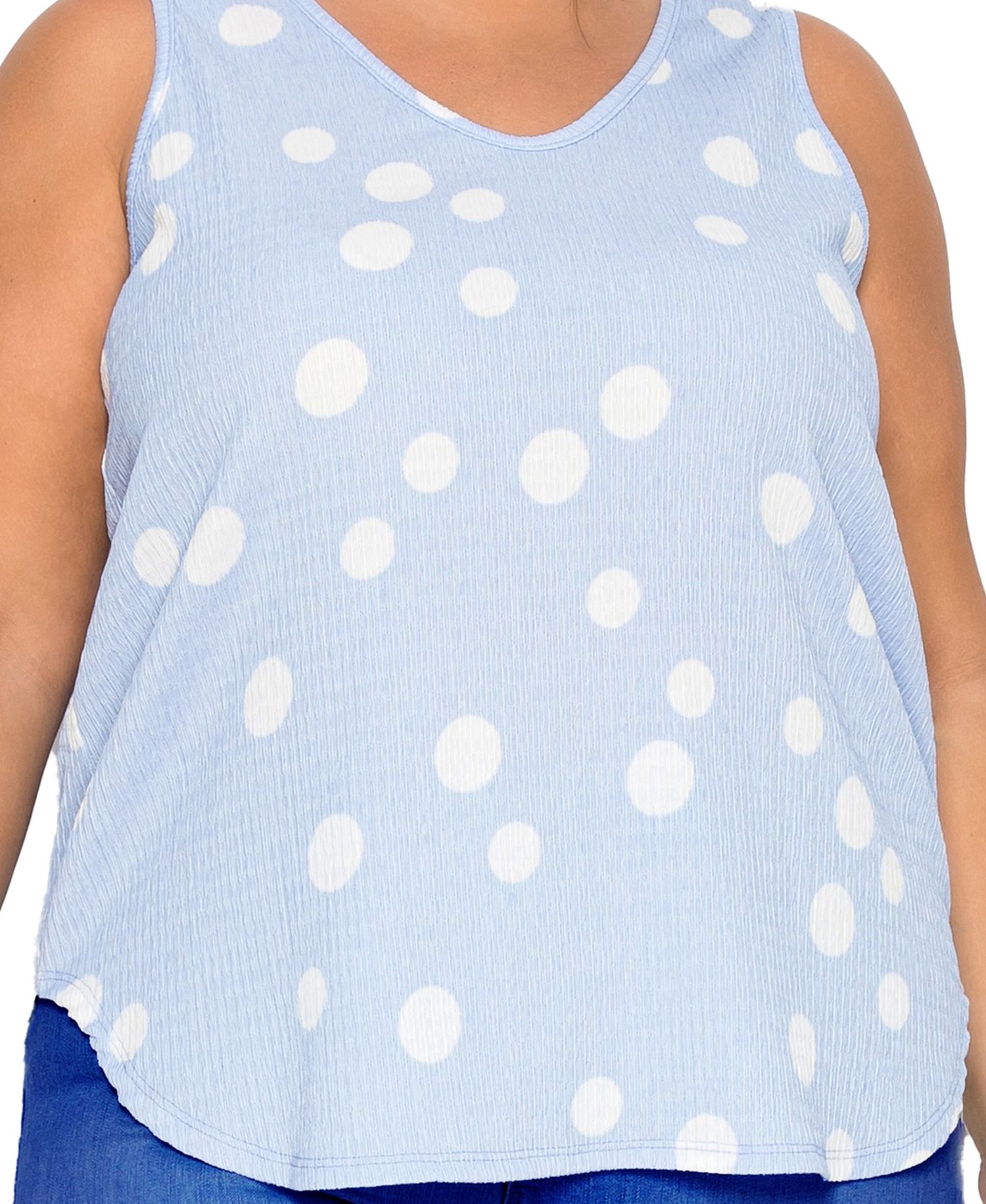 Plus Size Polka Dot Crinkle Knit Double V-Neck Tank