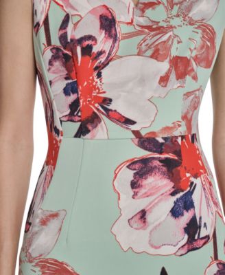 Women's Sleeveless Printed Scuba Sheath Dress