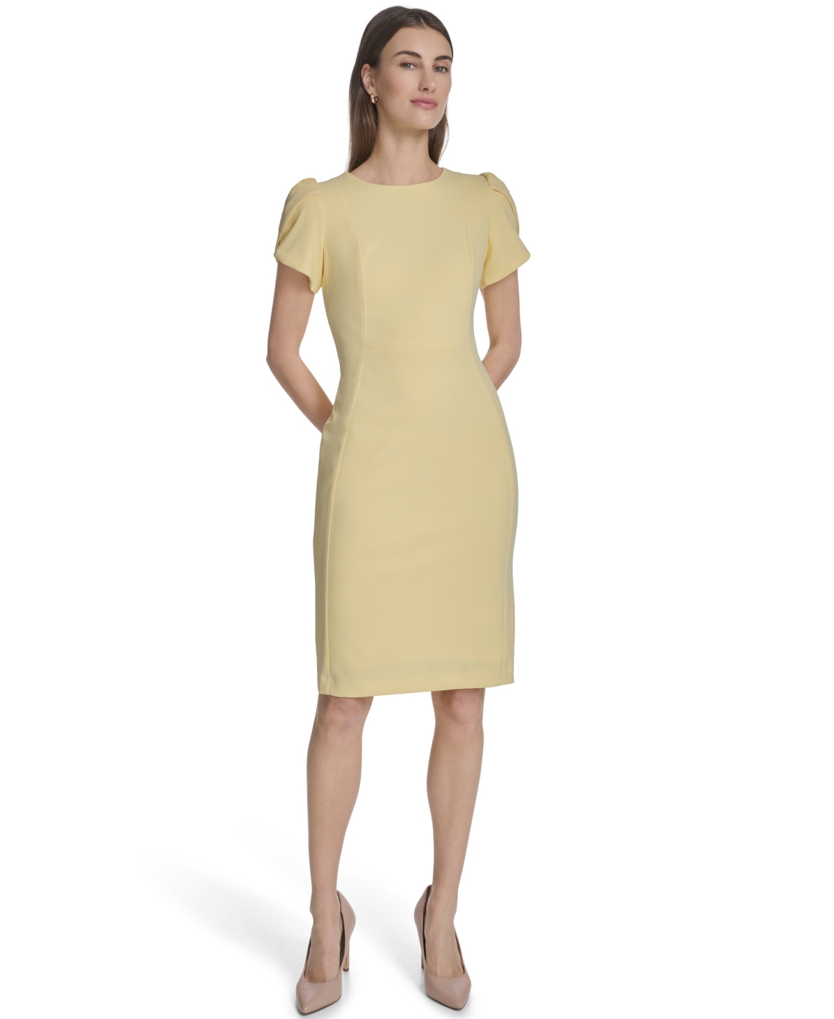Calvin Klein Women's Tulip-Sleeve Sheath Dress - Lemon Ice