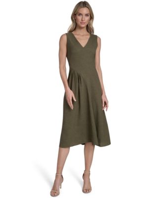 calvin klein v neck midi fit & flare dress Calvin Klein Printed Fit And Flare V-neck Dress in Blue
