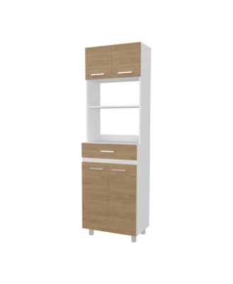 Tall Kitchen Storage Cabinet with Doors, Drawer and Open Microwave Shelf