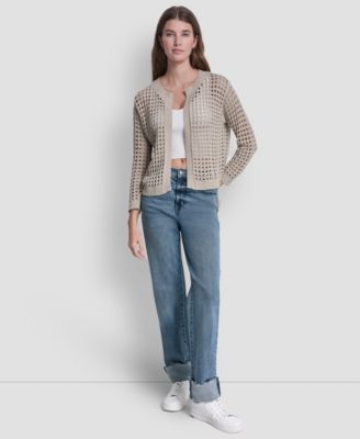 Women's Open-Stitch Drop-Shoulder Cardigan Sweater