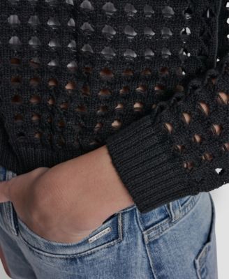 Petite Open-Stitch Drop-Shoulder Cardigan Sweater