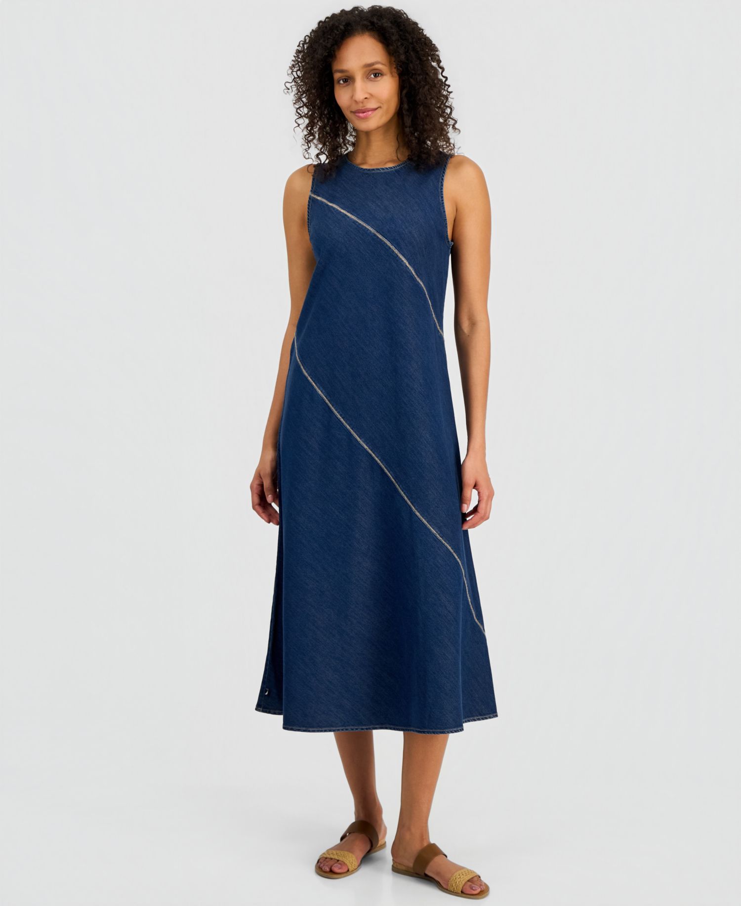 Women's Asymmetrical Denim Midi Dress