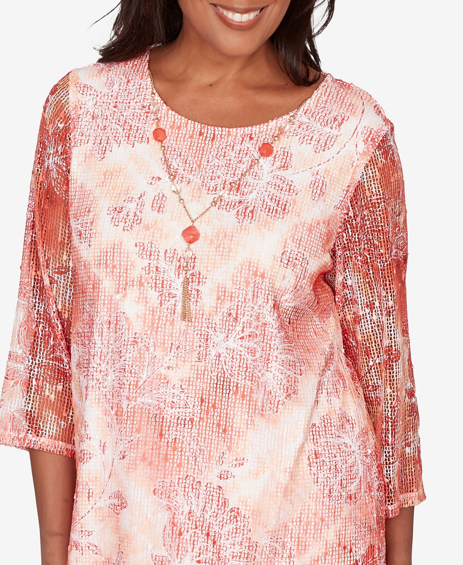 Petite Resort Living Batik Tie Dye Chevron Crew Neck Top