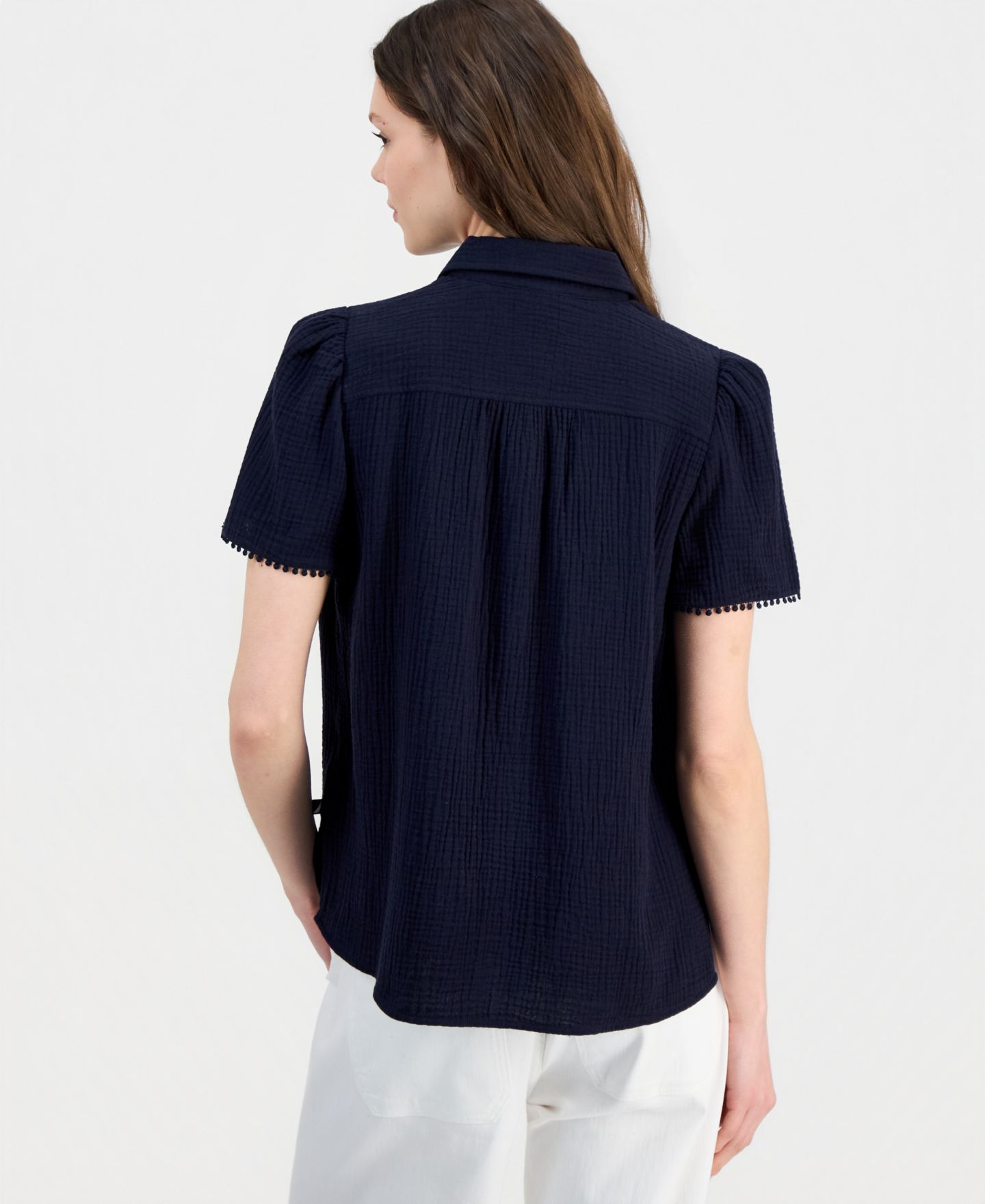 Женская рубашка Nautica Cotton Bobble-Trim Short-Sleeve, цвет: Ночной небесно-голубой — фото 2
