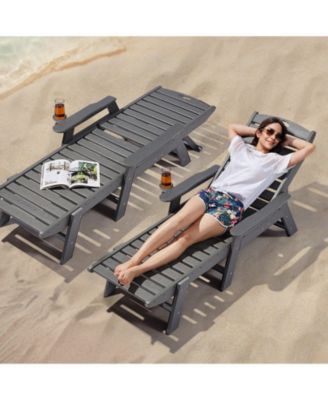HDPE Chaise Lounge Chair, 400 lbs Capacity, 6-Position Adjustable Patio Lounge Chair with Backrest and Cup Holder, Gray