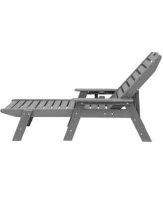 HDPE Chaise Lounge Chair, 400 lbs Capacity, 6-Position Adjustable Patio Lounge Chair with Backrest and Cup Holder, Gray