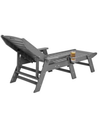 HDPE Chaise Lounge Chair, 400 lbs Capacity, 6-Position Adjustable Patio Lounge Chair with Backrest and Cup Holder, Gray