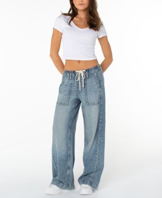 Juniors' Lightweight Tie-Waist Wide-Leg Jeans