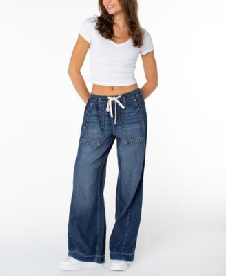 Juniors' Lightweight Tie-Waist Wide-Leg Jeans