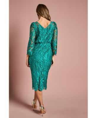 Women's Satin Lace Boat Neck Midi Dress