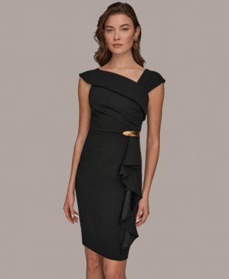 Women's Asymmetrical Neck Sheath Ruffle Dress