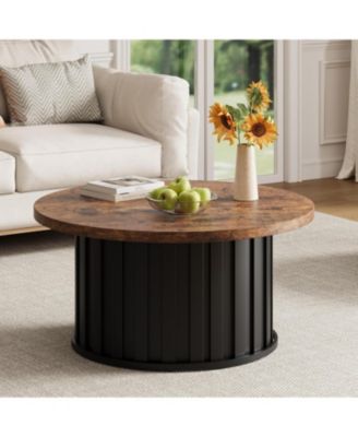 Round Coffee Table with Metal Base, Mid Century Modern Design, 319" Fluted Center
