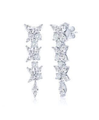 Gala Collection Sterling Silver Multi-Cut Cluster Cubic Zirconia Dangle Drop Earrings