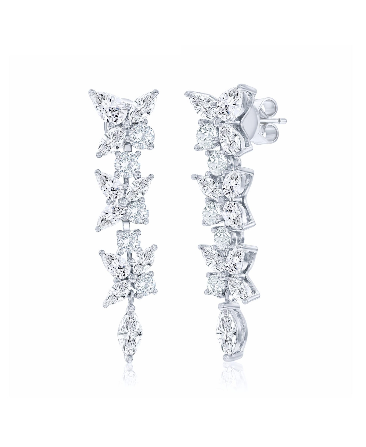 Suzy Levian New York Gala Collection Sterling Silver Multi-Cut Cluster Cubic Zirconia Dangle Drop Earrings