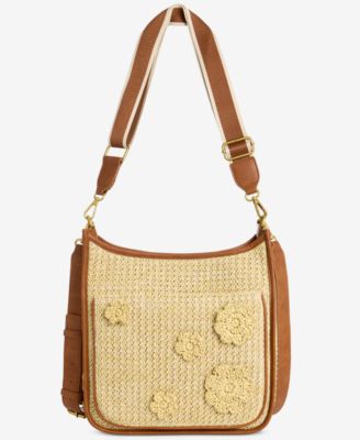 Floral Straw Applique Dip Crossbody