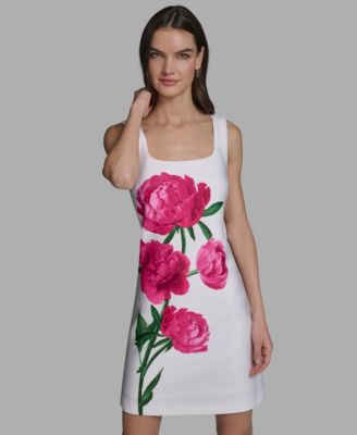Women's Sleeveless Peony Floral Scoop Neck Sheath Dress