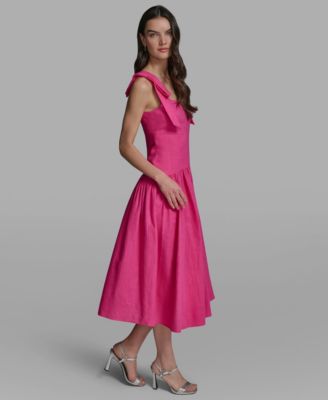 Women's Sleeveless Bow Strap Square Neck Midi Dress