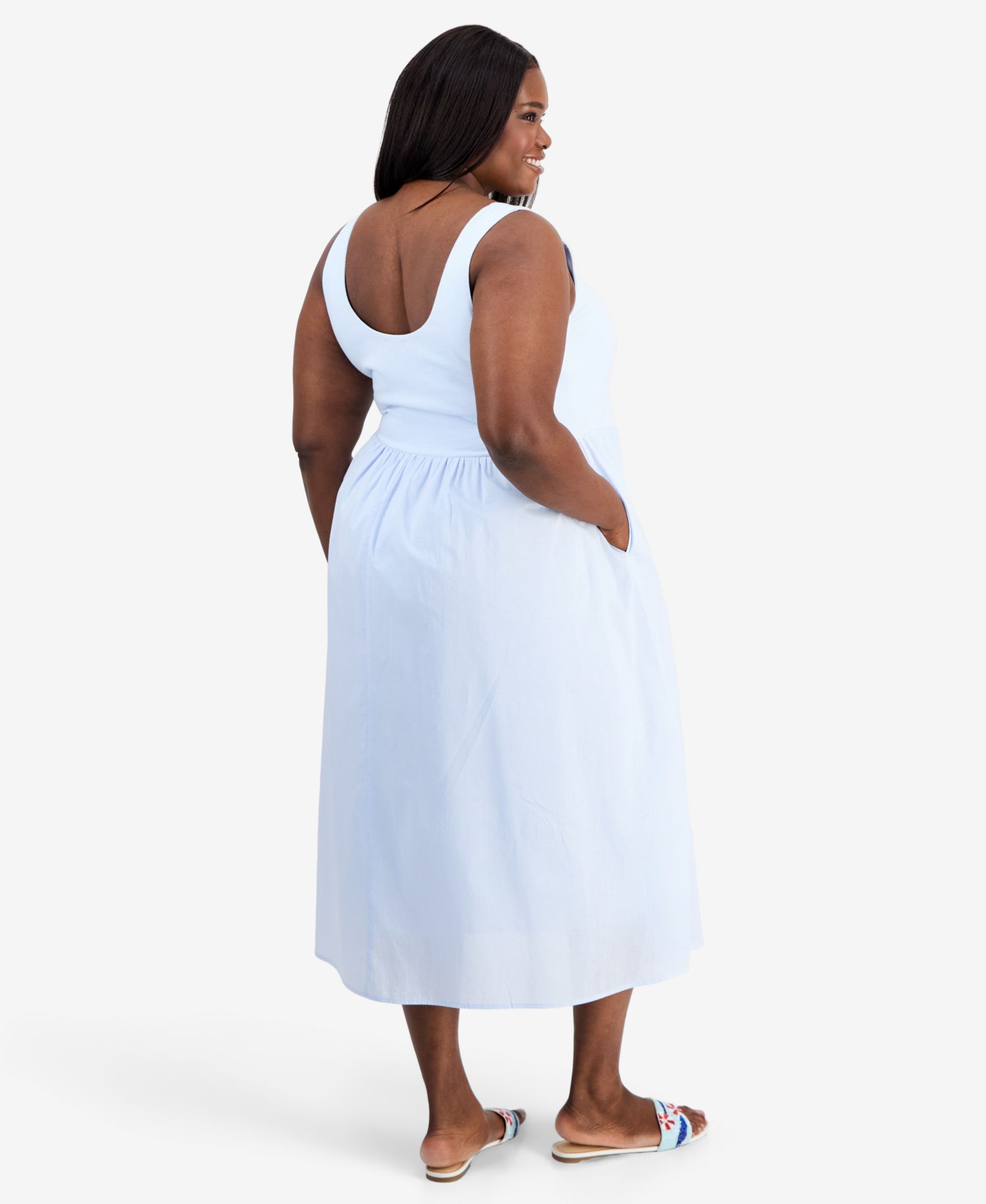 Trendy Plus Size V-Waist Mixed-Media Midi Dress