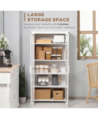 White 63" Kitchen Pantry Cabinet with 2 Glass Doors & 2 Adjustable Shelves
