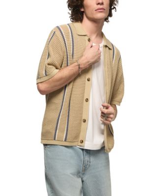 Men's Stripe Button-Front Short-Sleeve Sweater
