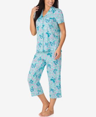 Women's Cropped Notch Collar Pajama Top and Pants, 2-Piece Set