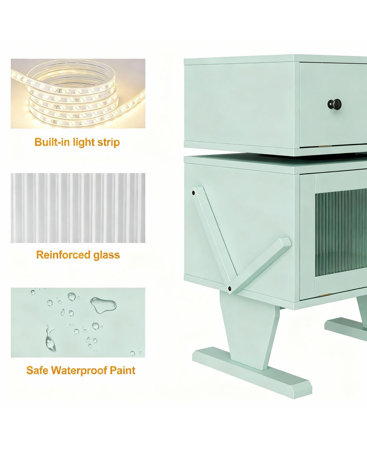 Ygii Led Nightstand with 360° Rotating Drawer for Bedroom or Office