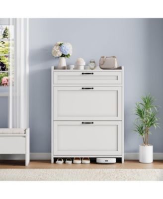 “Shoe Cabinet with 2 Flip Drawers & Top Drawer, Adjustable Shelf Entryway Storage”