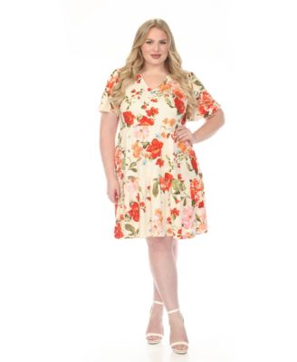 Plus Size V-Neck Tropical Flower Short-Sleeve Dress