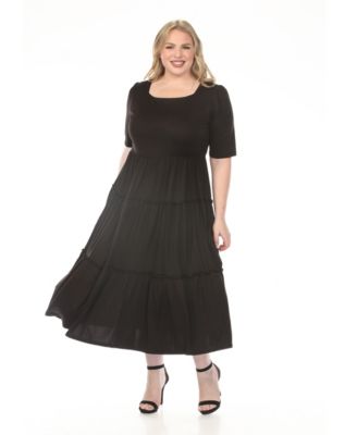 Plus Size Square Neck Short-Sleeve Tiered Dress