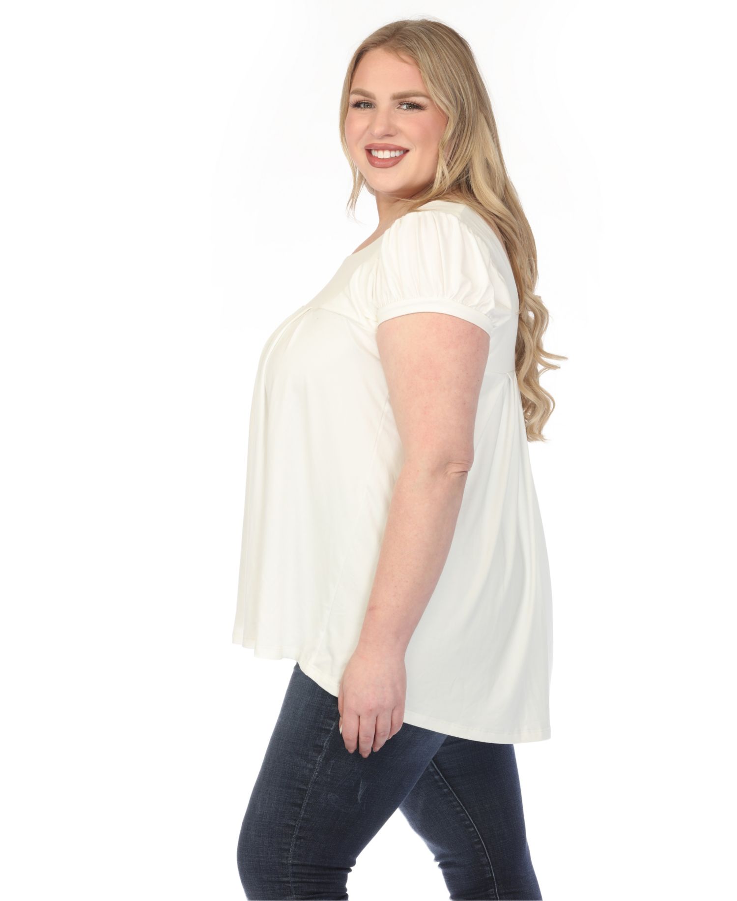 Plus Size Cap-Sleeve Pleated Top