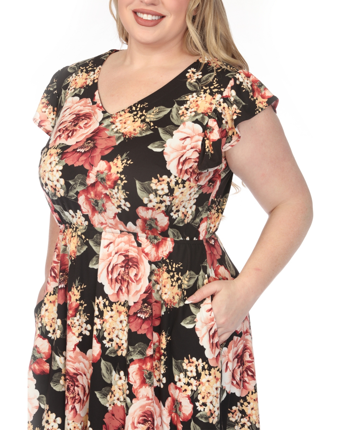 White Mark Plus V-Neck Empire Dress