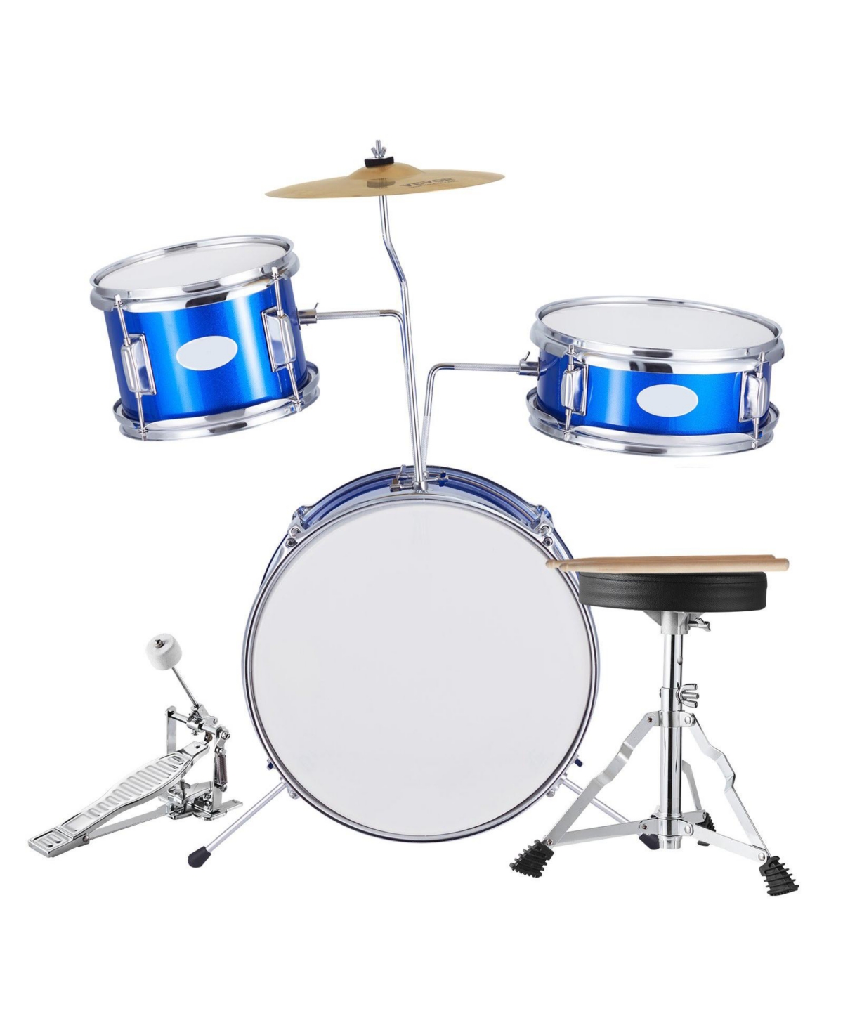 Sugift Kids Drum Set 3-Piece 14" Beginner Kit with Throne Pedal Sticks Blue